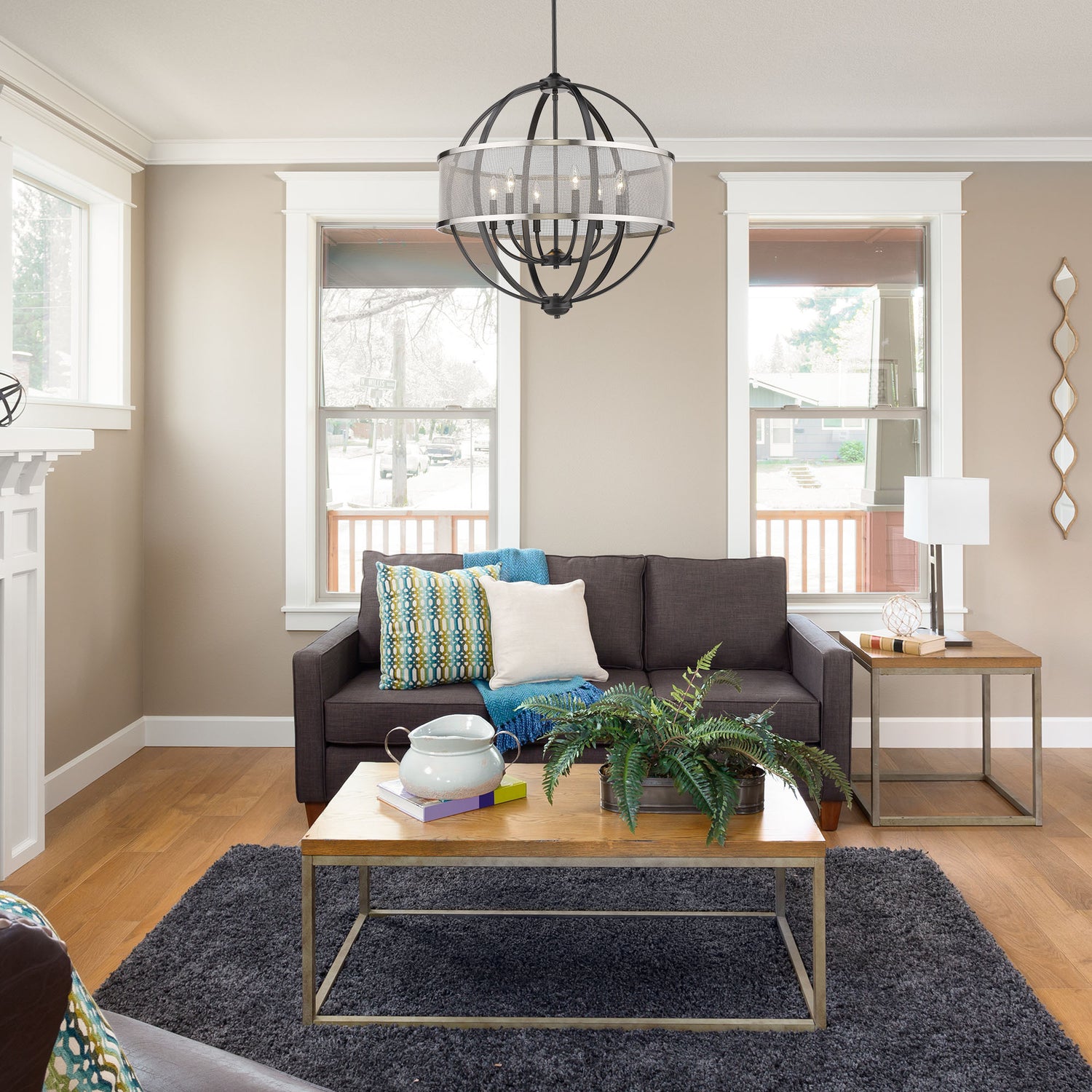 Colson BLK 6 Light Chandelier (with Pewter shade) in Matte Black