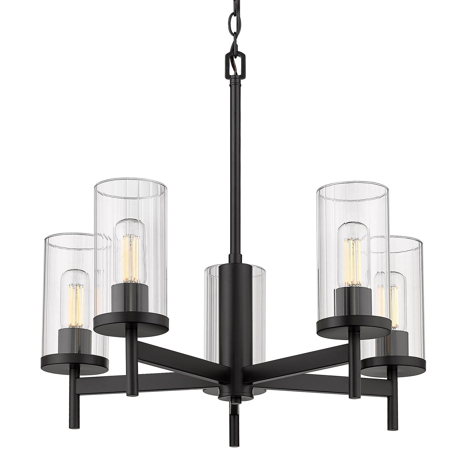 Winslett 5-Light Chandelier in Matte Black with Ribbed Clear Glass Shades