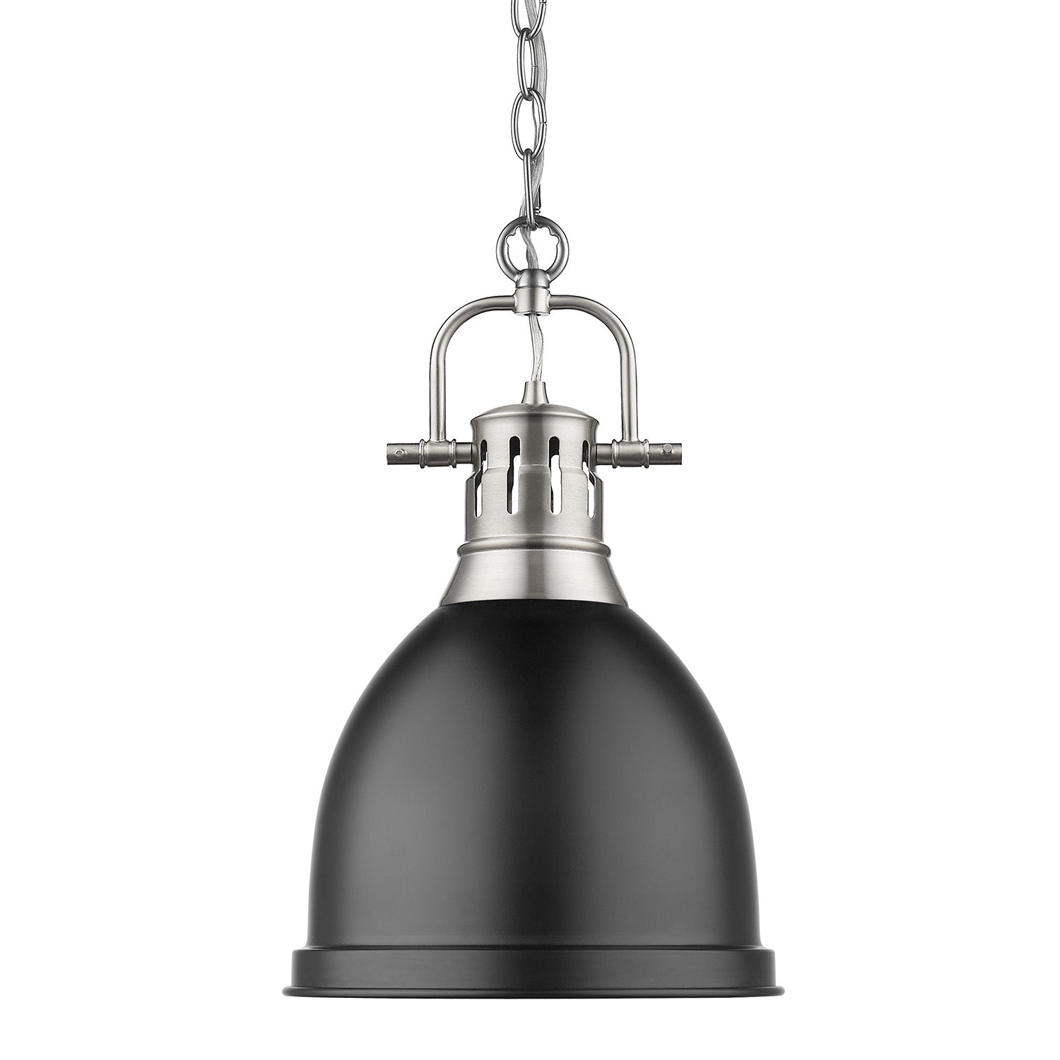 Duncan Small Pendant with Chain in Pewter with a Matte Black Shade