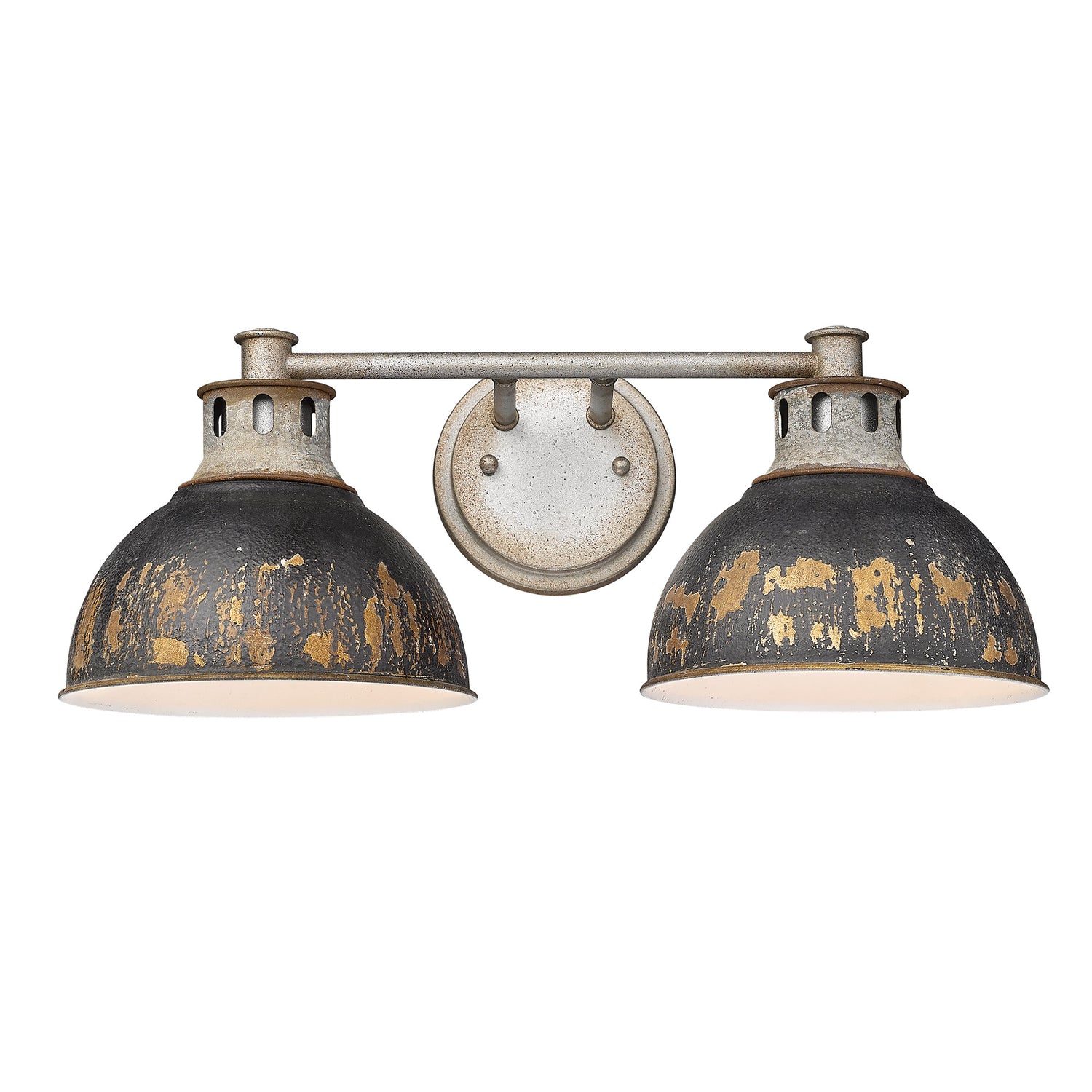 Kinsley 2 Light Bath Vanity in Aged Galvanized Steel with Antique Black Iron Shade