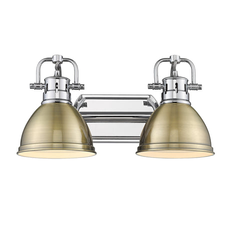 Duncan 2 Light Bath Vanity in Chrome with Aged Brass Shades