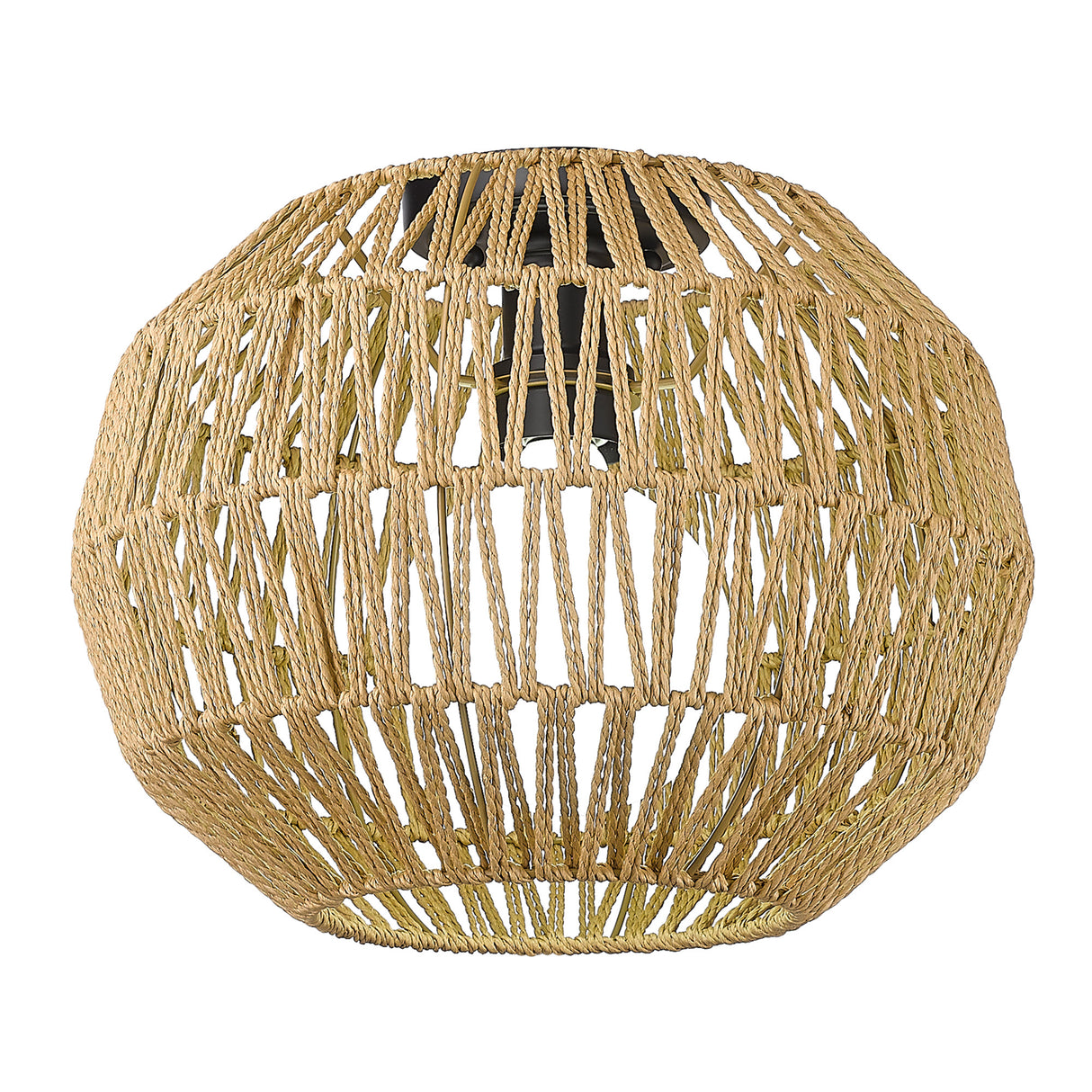 Florence Flush Mount in Matte Black and Natural Raphia Rope Shade