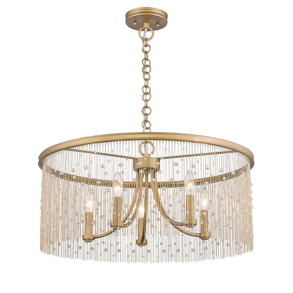 Marilyn CRY 5 Light Chandelier in Peruvian Gold with Crystal Strands
