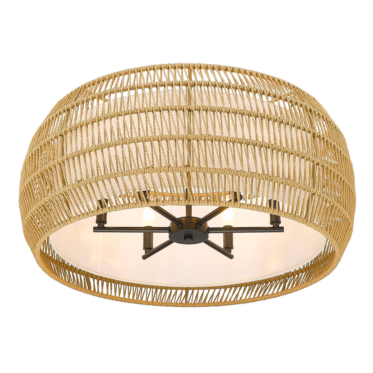 Everly 6 Light Semi-Flush in Matte Black with Natural Rattan Shade