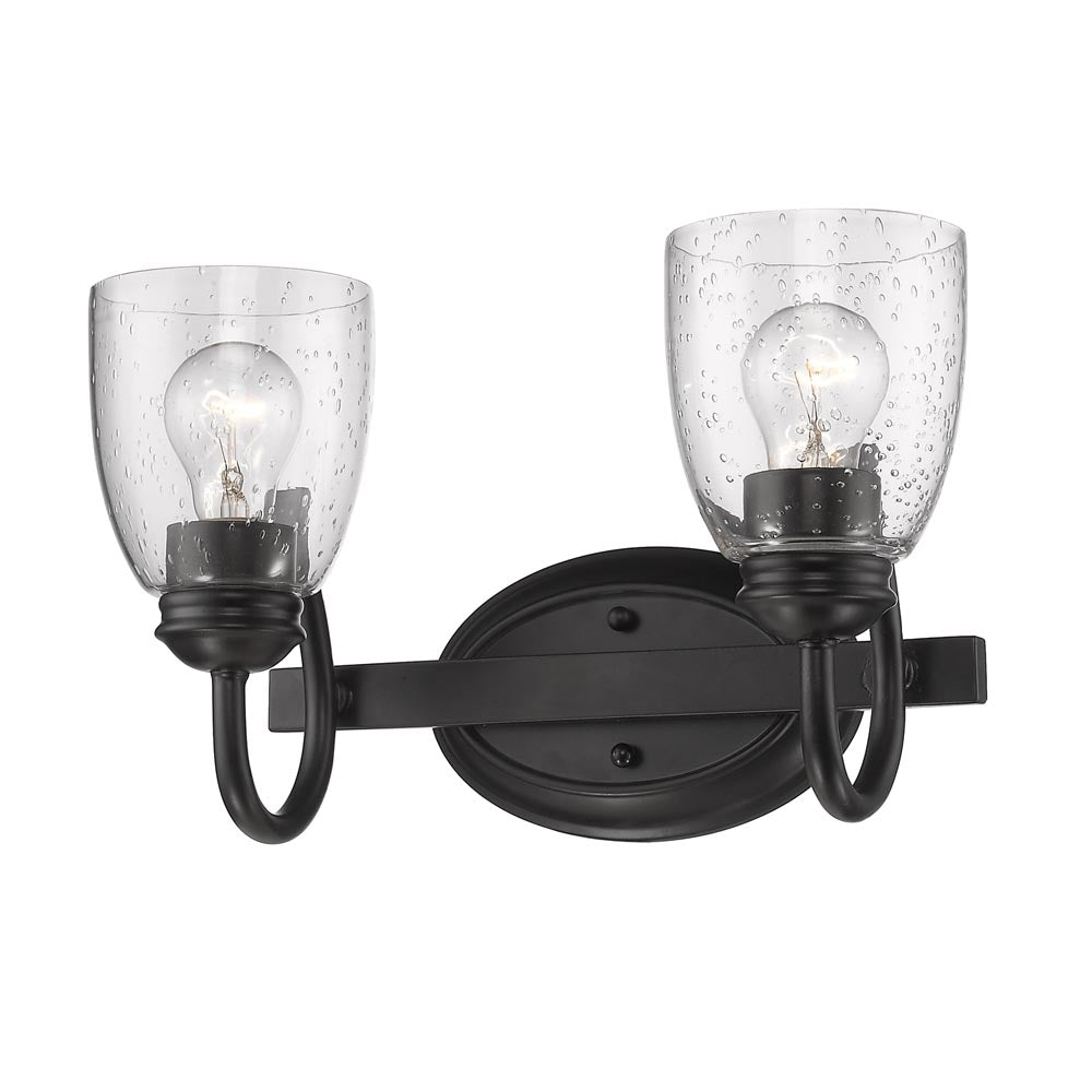 Parrish 2 Light Bath Vanity in Matte Black with Seeded Glass