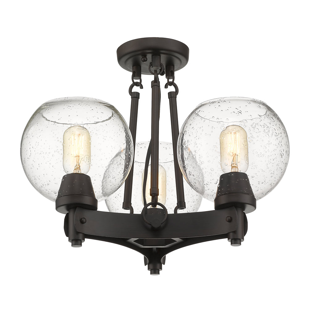 Galveston Semi-Flush in Rubbed Bronze with Seeded Glass