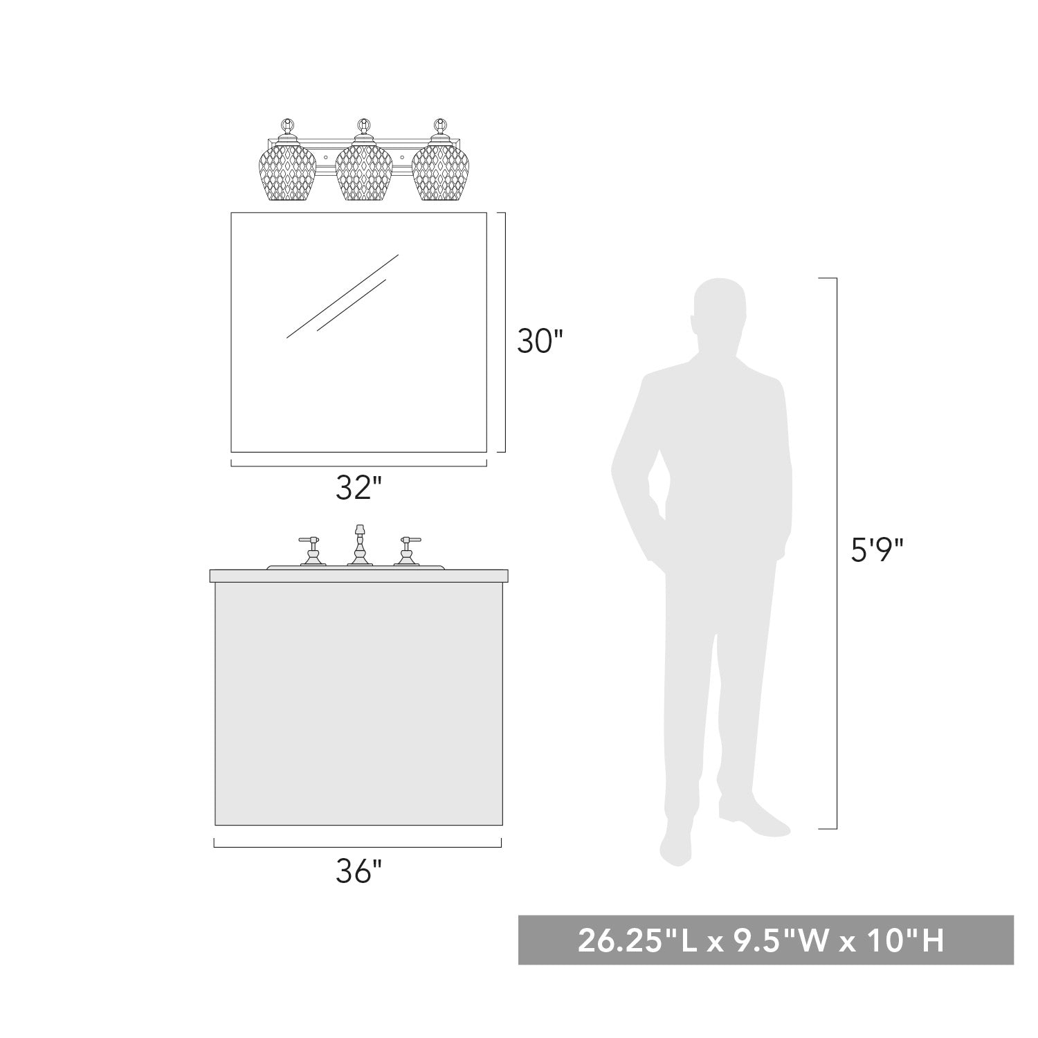 Adeline 3 Light Bath Vanity in Matte Black with Clear Glass Shade