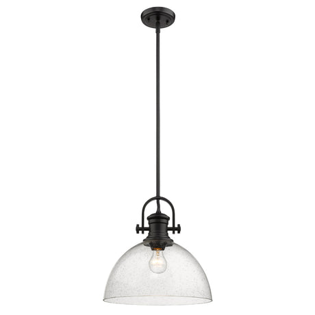 Hines 1-Light Pendant in Matte Black with Seeded Glass