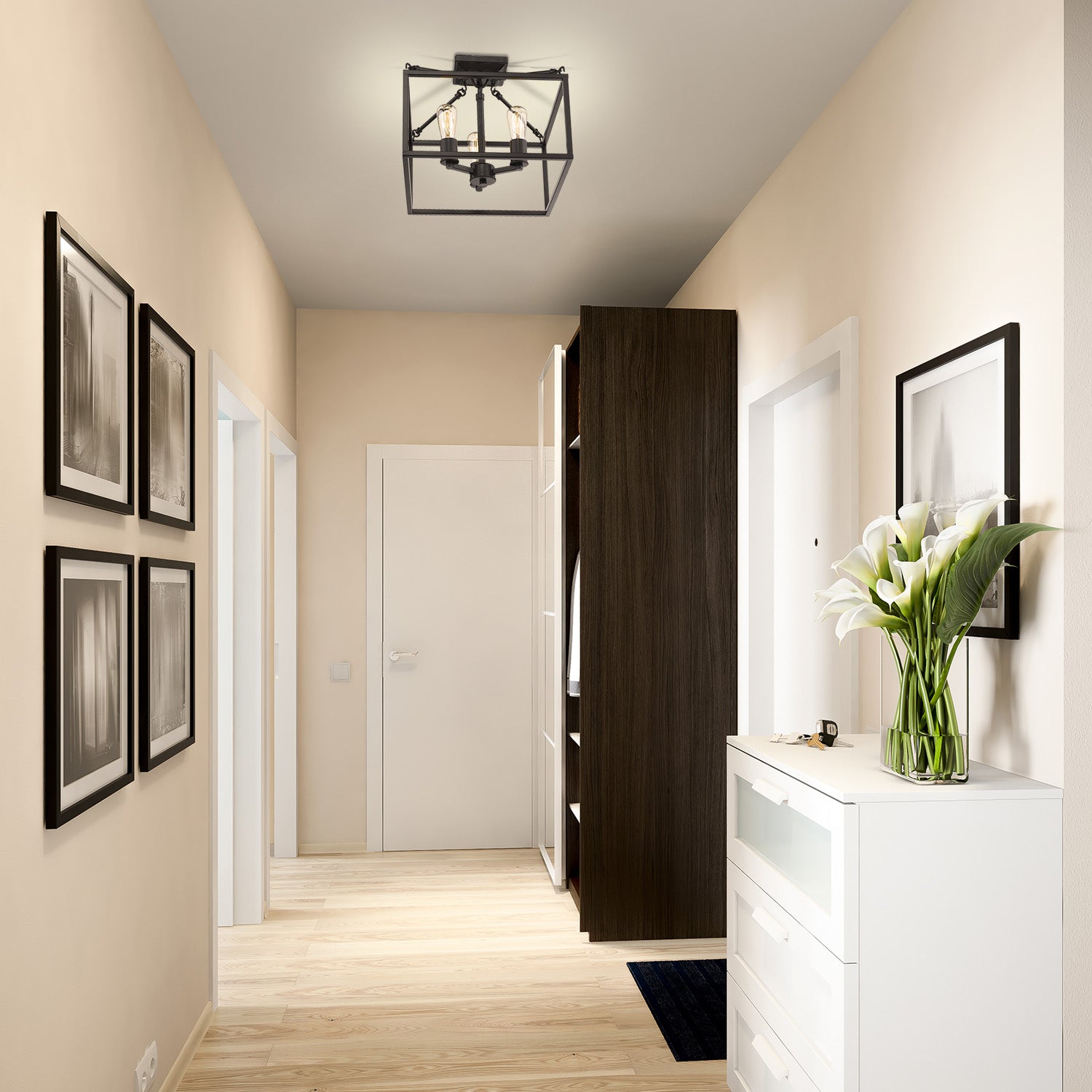 Wesson 3-Light Semi-Flush Mount in Black
