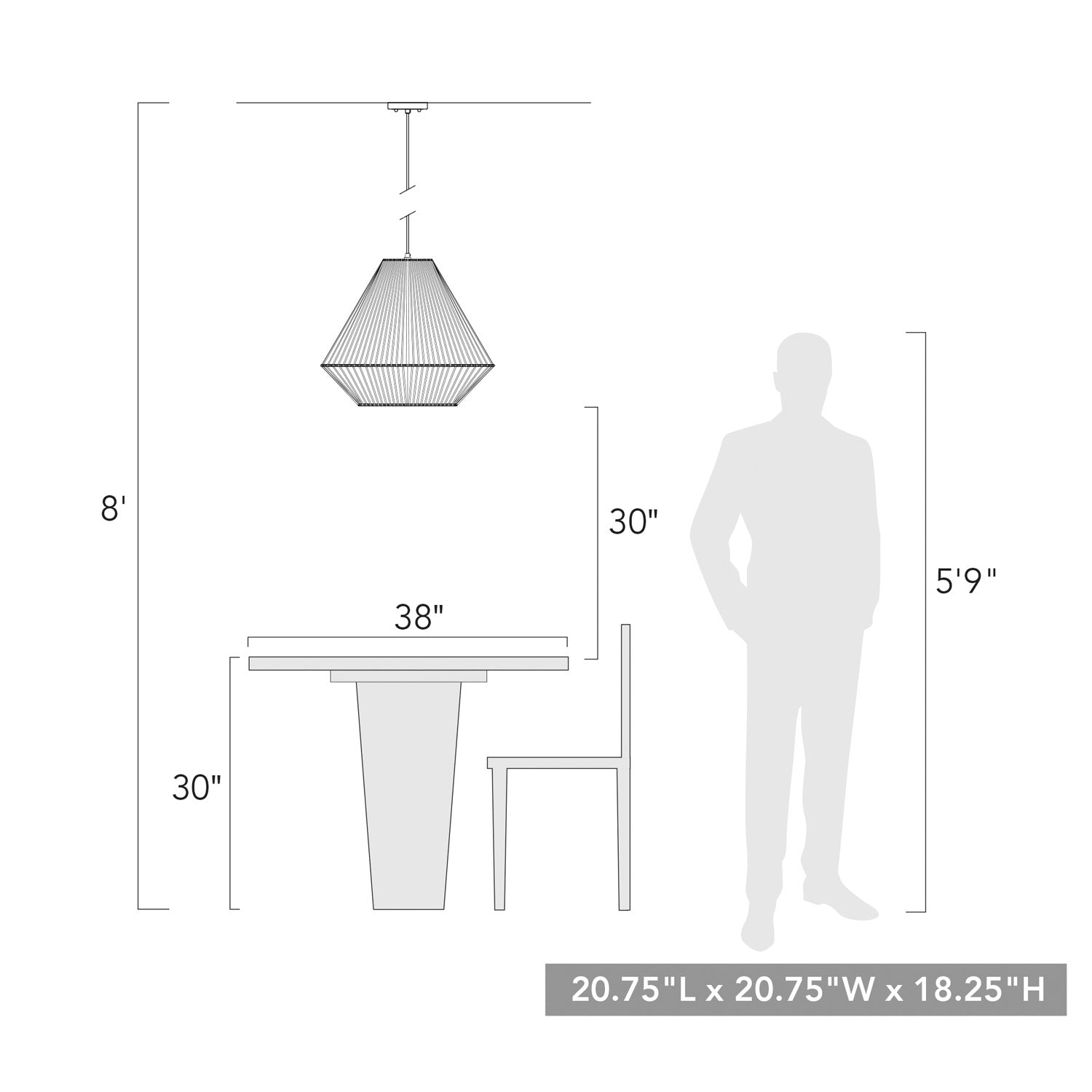 Valentina NB Natural Black 3 Light Pendant - Outdoor