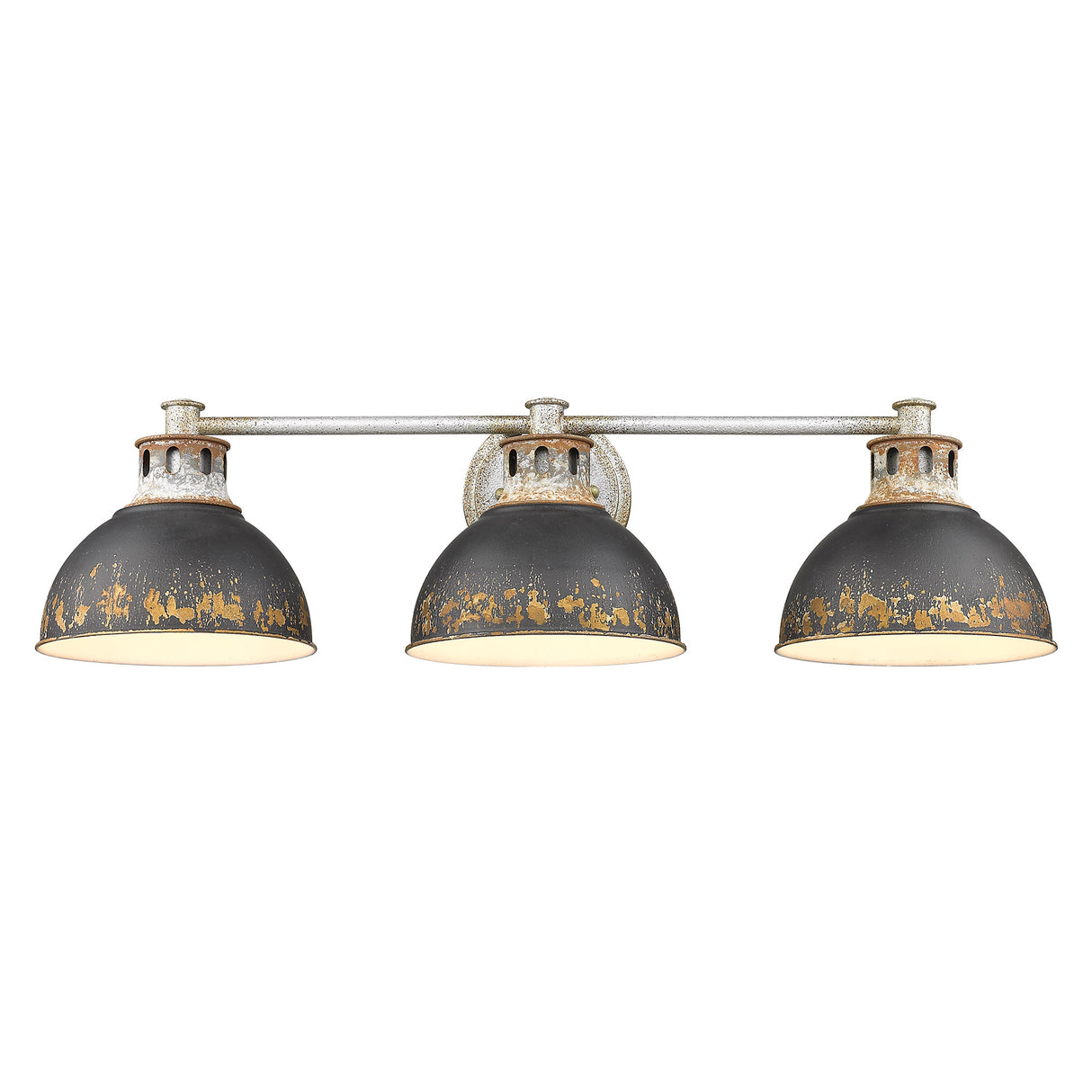 Kinsley 3 Light Bath Vanity in Aged Galvanized Steel with Antique Black Iron Shade