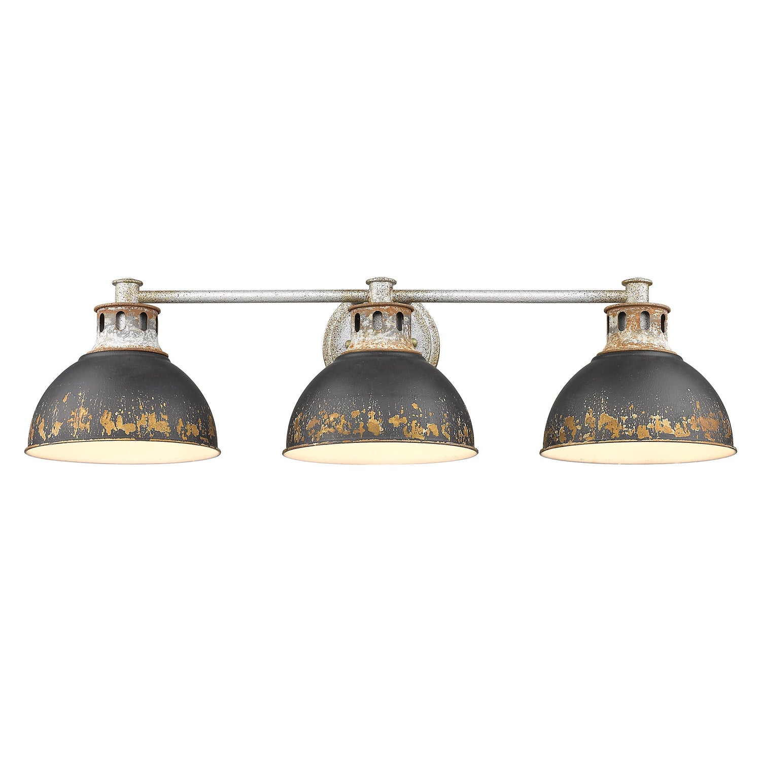 Kinsley 3 Light Bath Vanity in Aged Galvanized Steel with Antique Black Iron Shade