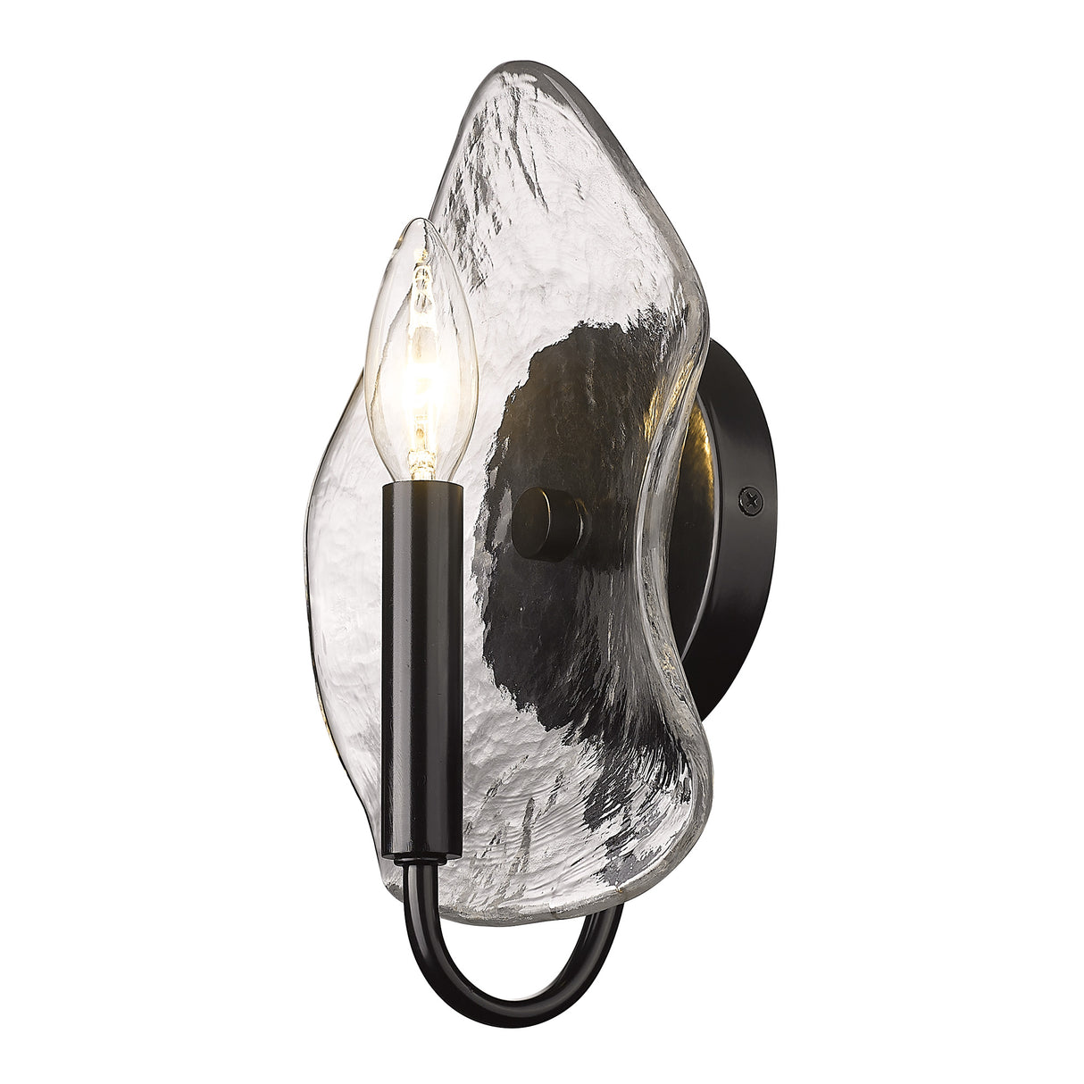 Samara 1 Light Wall Sconce in Matte Black with Hammered Water Glass Shade