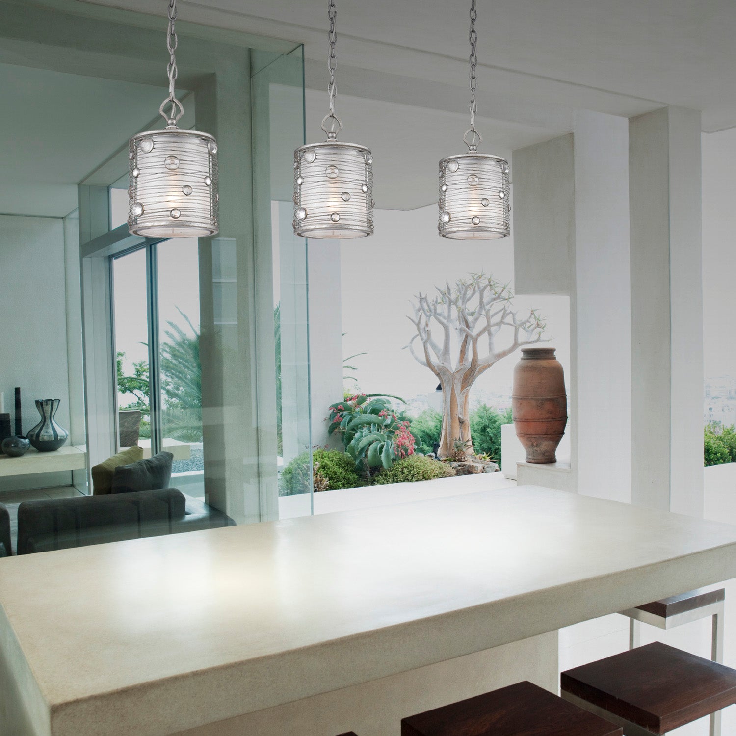 Joia Mini Pendant in Peruvian Silver with Sterling Mist Shade