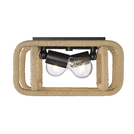 Camden Flush Mount in Matte Black with Natural Raphia Rope