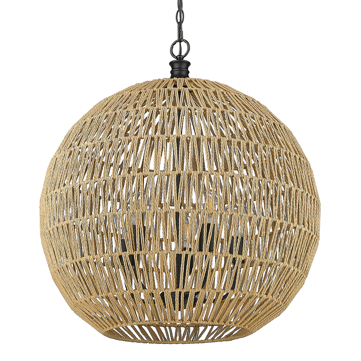 Florence 5-Light Pendant in Matte Black and Natural Raphia Rope Shade