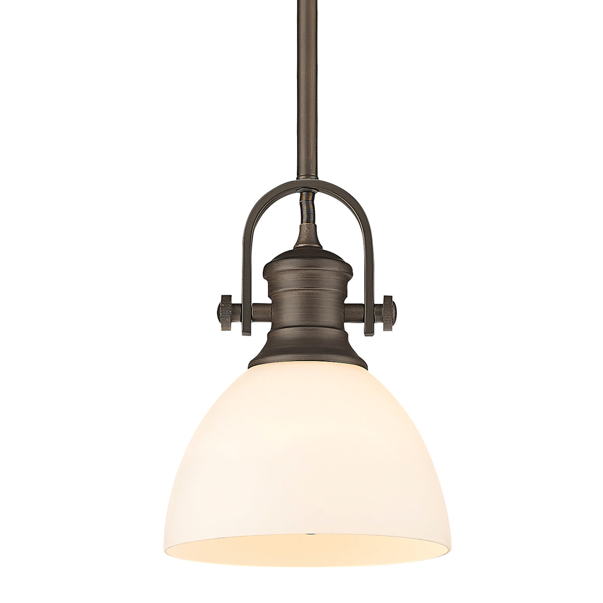 Hines Mini Pendant in Rubbed Bronze with Opal Glass