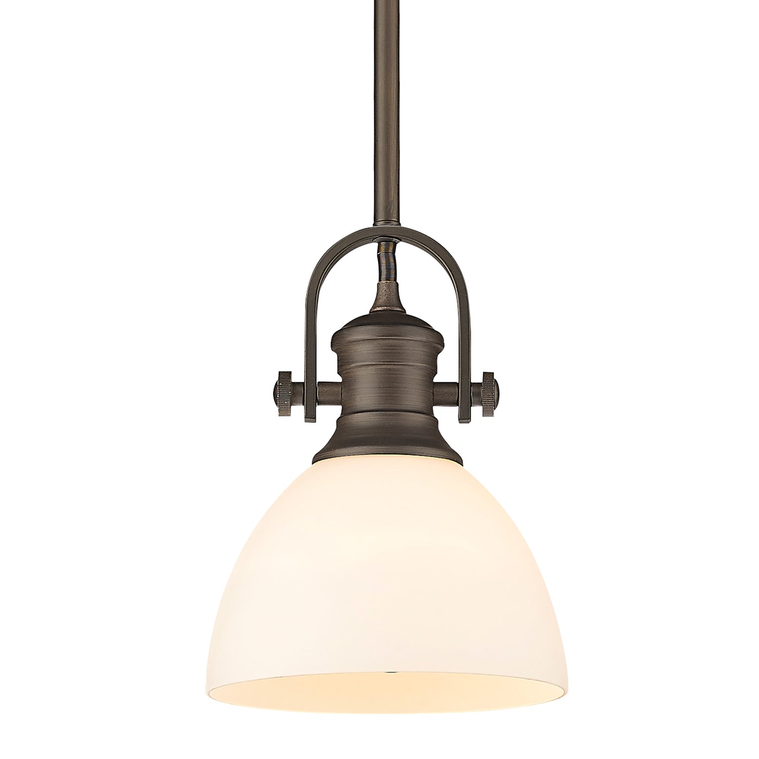 Hines Mini Pendant in Rubbed Bronze with Opal Glass