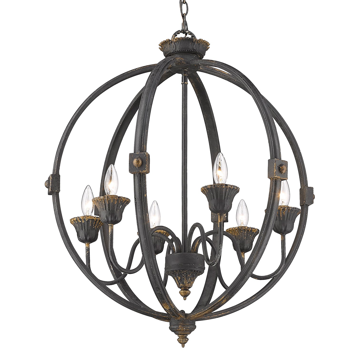Jules 6 Light Chandelier in Antique Black Iron