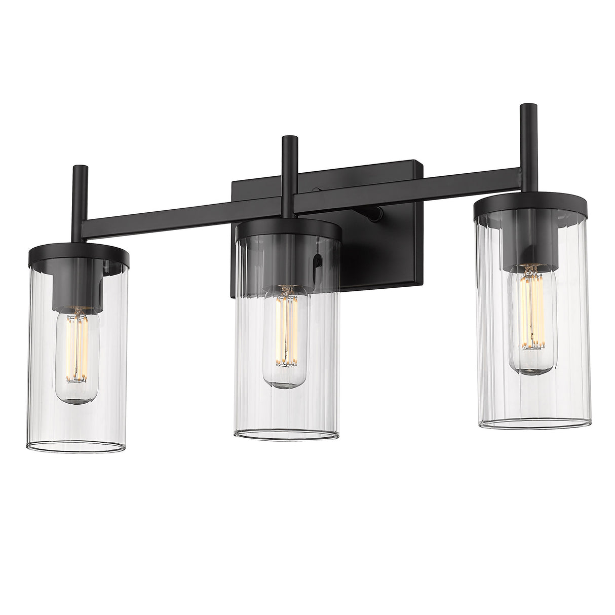 Winslett 3-Light Bath Vanity in Matte Black with Ribbed Clear Glass Shades