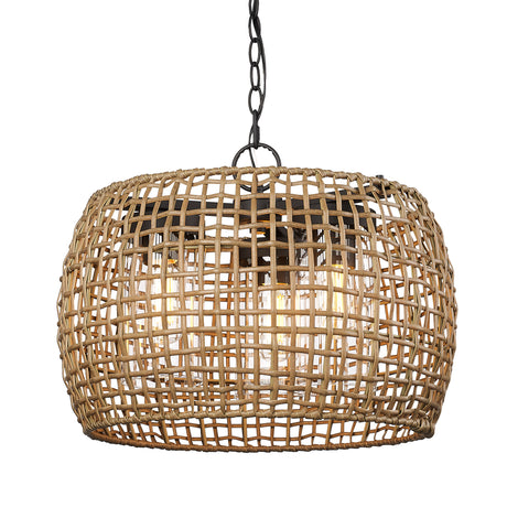 Piper 3 Light Pendant - Outdoor in Natural Black with Maple All-Weather Wicker Shade
