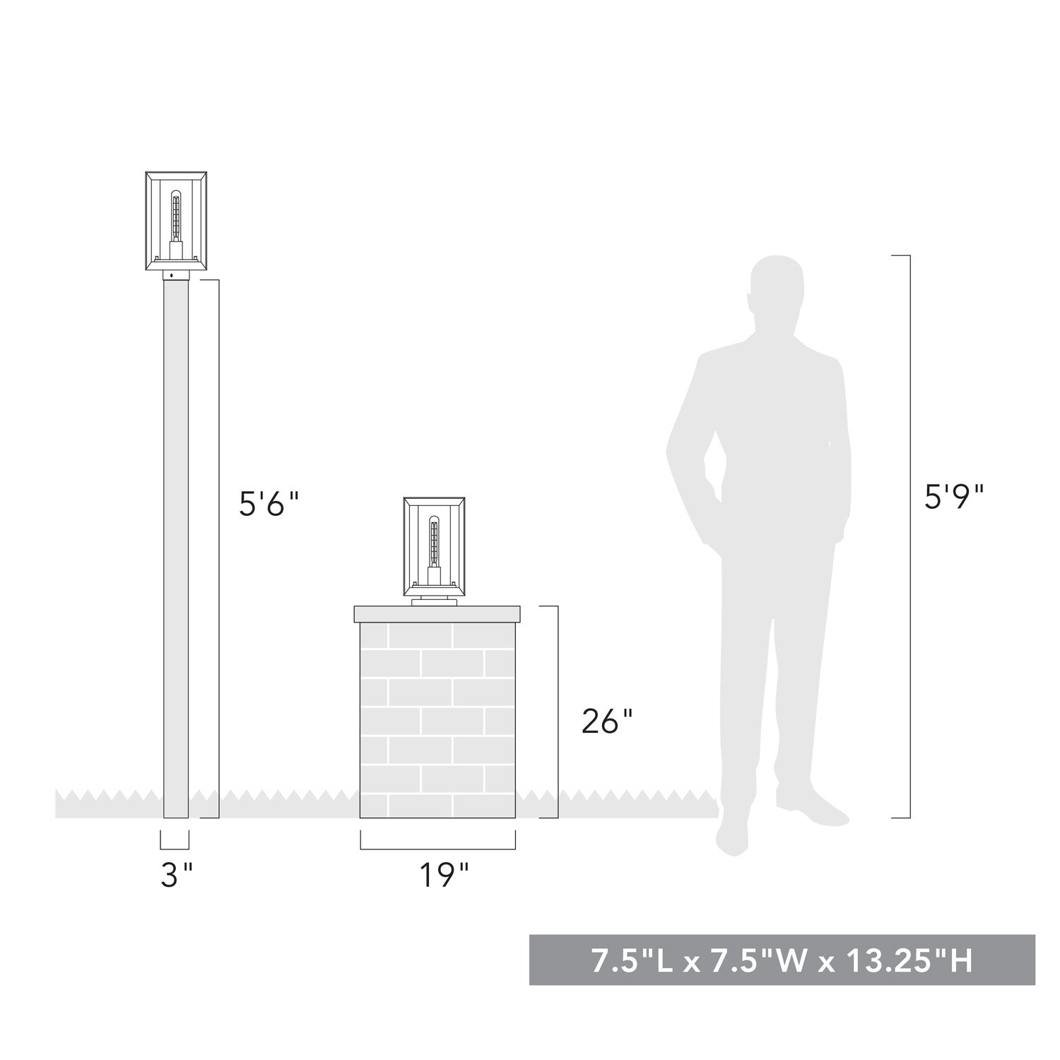 Smyth NB Pier Mount - Outdoor in Natural Black with Seeded Glass Shade