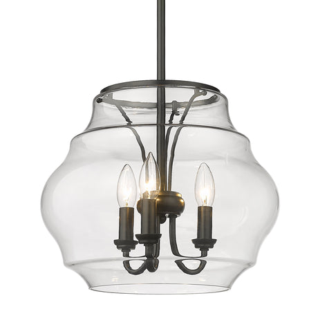 Annette BLK 3 Light Pendant in Matte Black with Clear Glass Shade