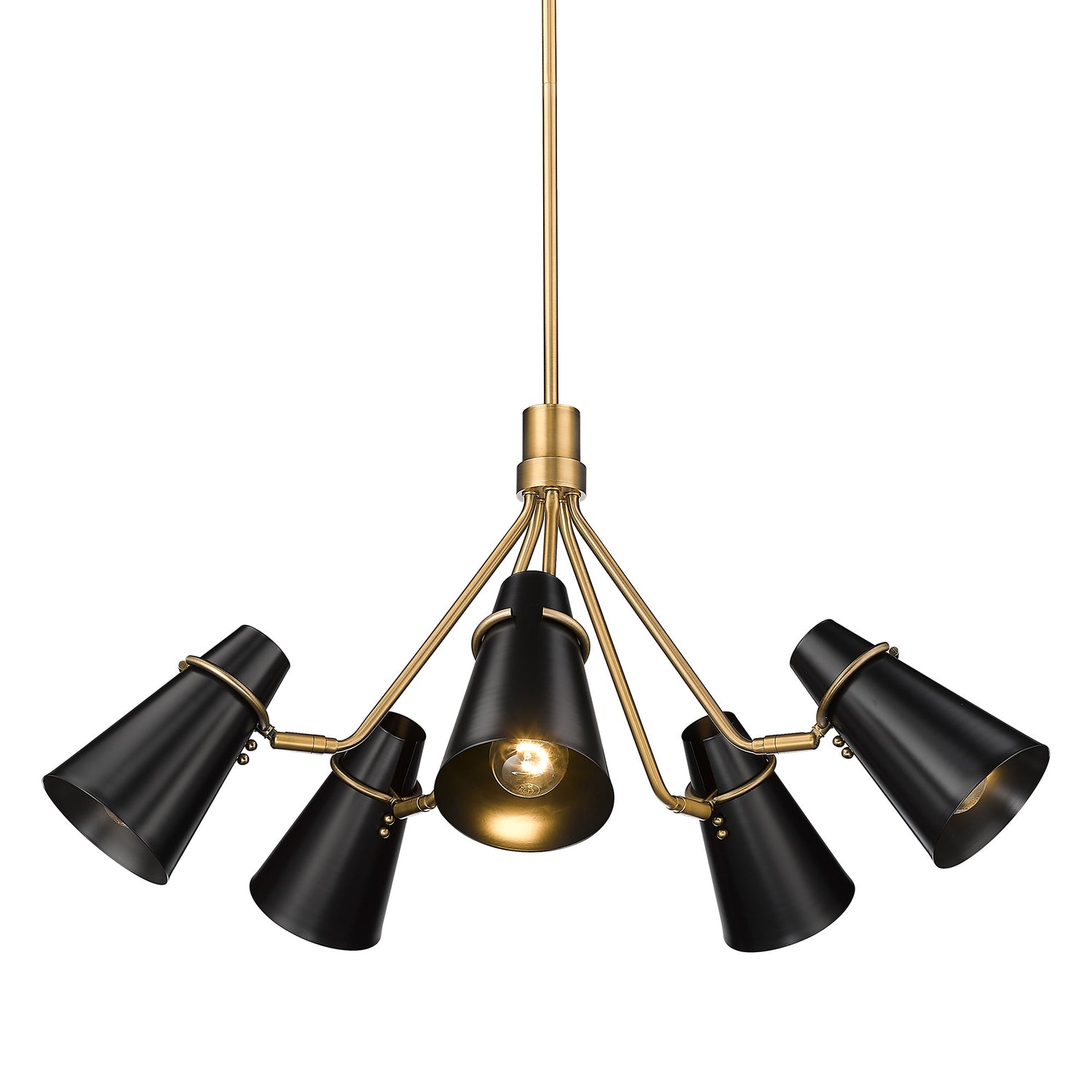 Reeva 5 Light Chandelier in Modern Brass with Matte Black Shade