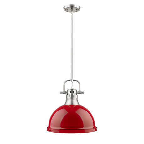 Duncan 1 Light Pendant with Rod in Pewter with a Red Shade