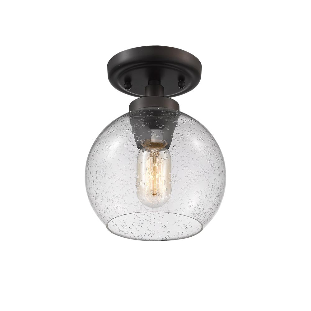 Galveston Flush Mount in Rubbed Bronze with Seeded Glass
