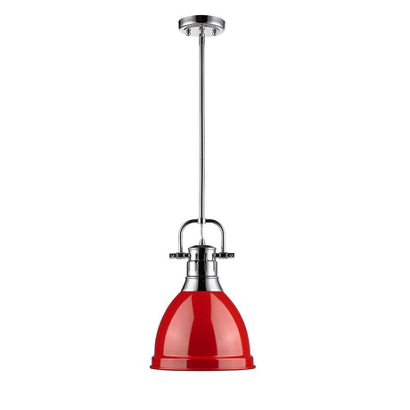 Duncan Small Pendant with Rod in Chrome with a Red Shade