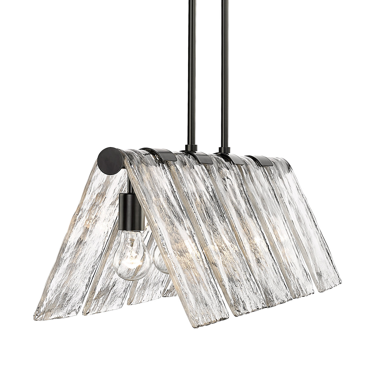 Serenity BLK Linear Pendant in Matte Black with Hammered Water Glass Shade