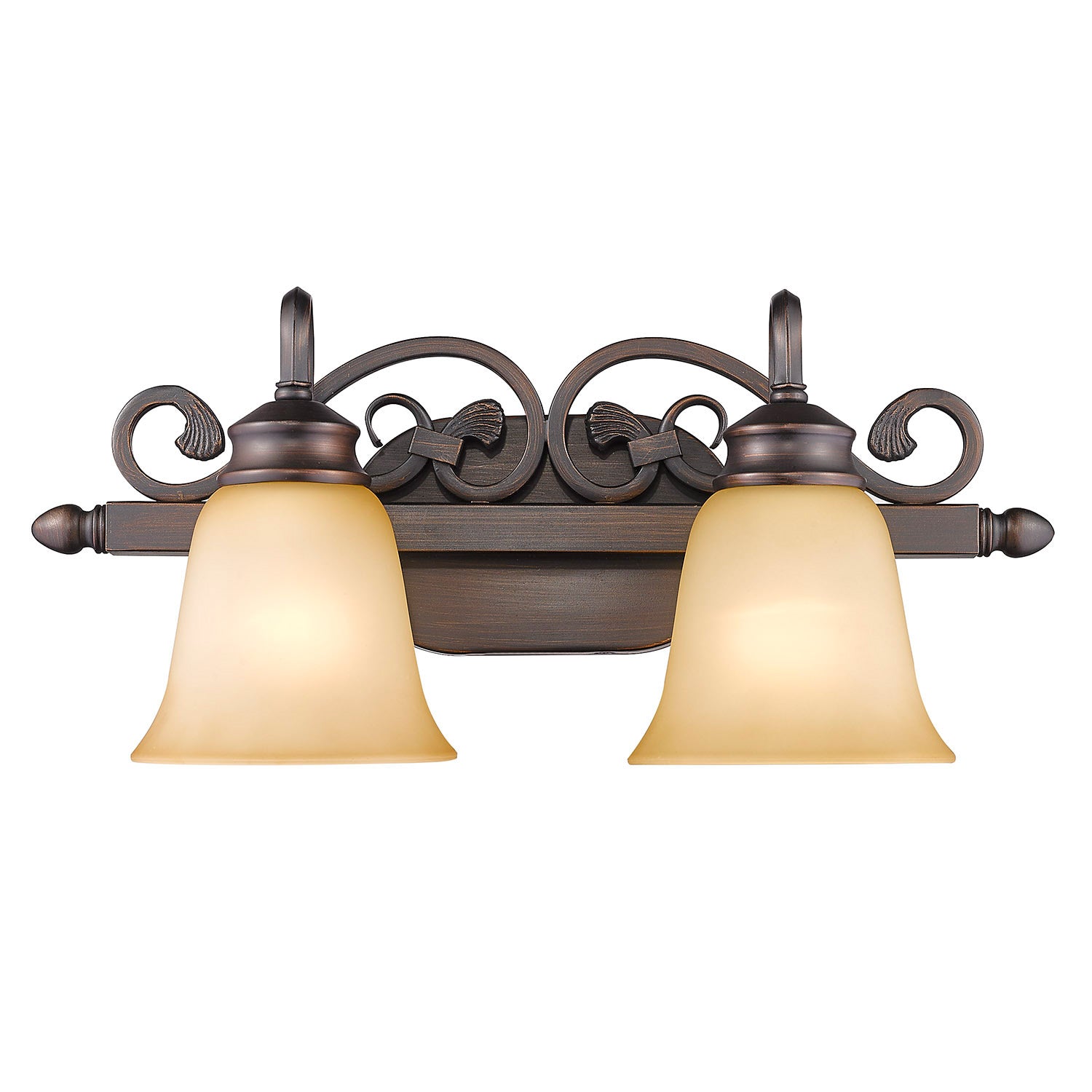 Belle Meade 2 Light Bath Vanity in Rubbed Bronze with Tea Stone Glass
