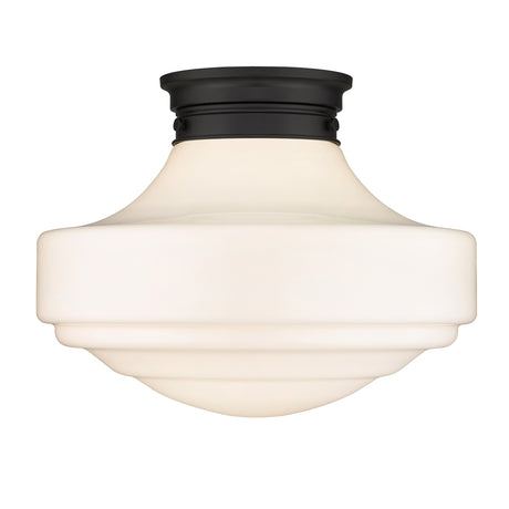 Ingalls Large Semi-Flush in Matte Black with Vintage Milk Glass Shade