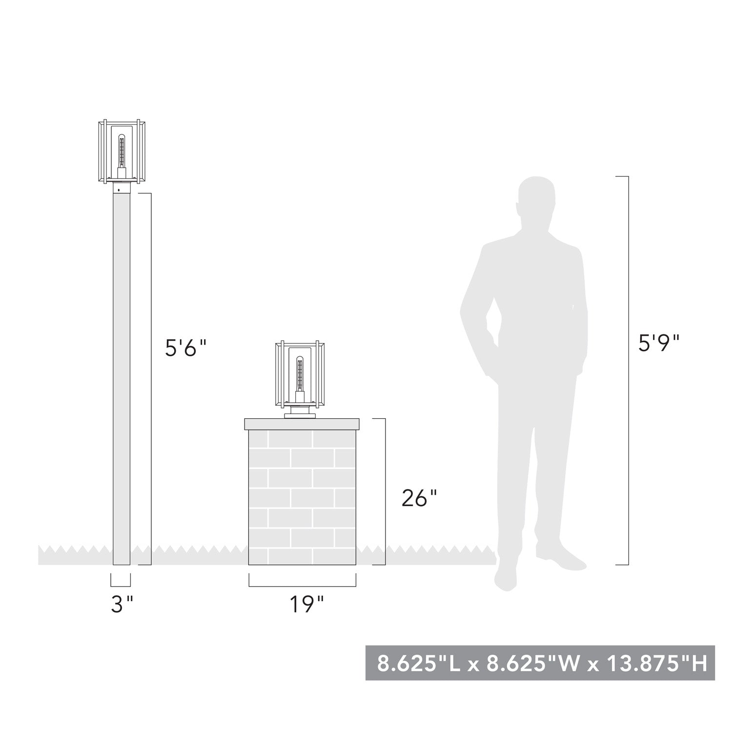 Tribeca NB Pier Mount - Outdoor in Natural Black with Clear Glass Shade
