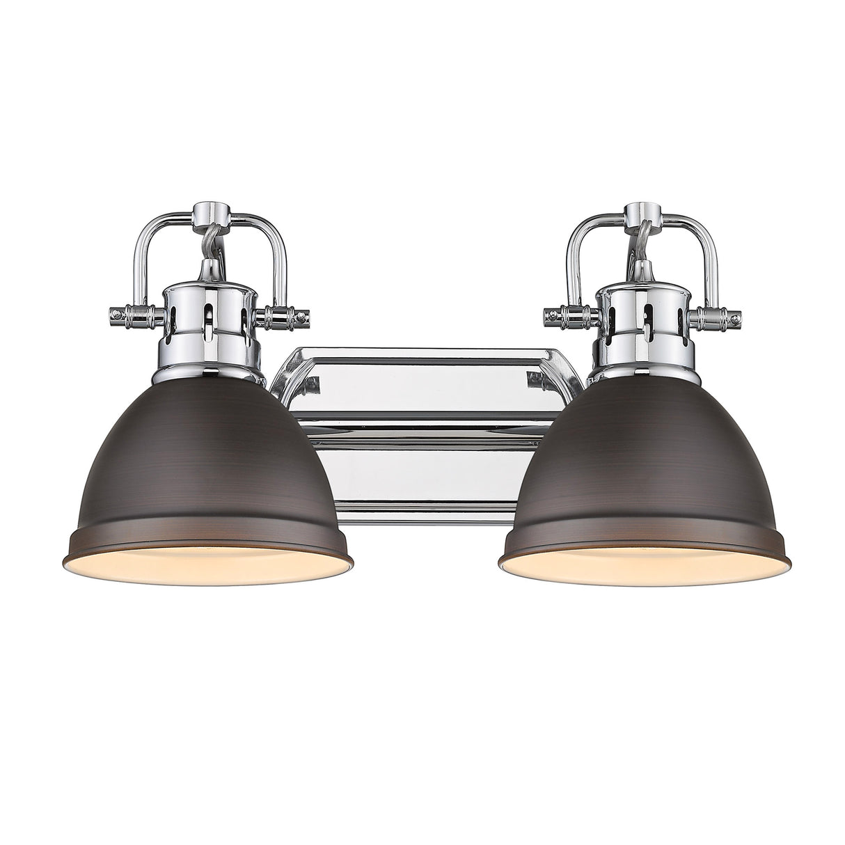 Duncan 2 Light Bath Vanity in Chrome with Rubbed Bronze Shades