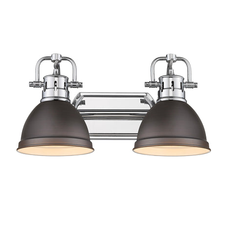 Duncan 2 Light Bath Vanity in Chrome with Rubbed Bronze Shades