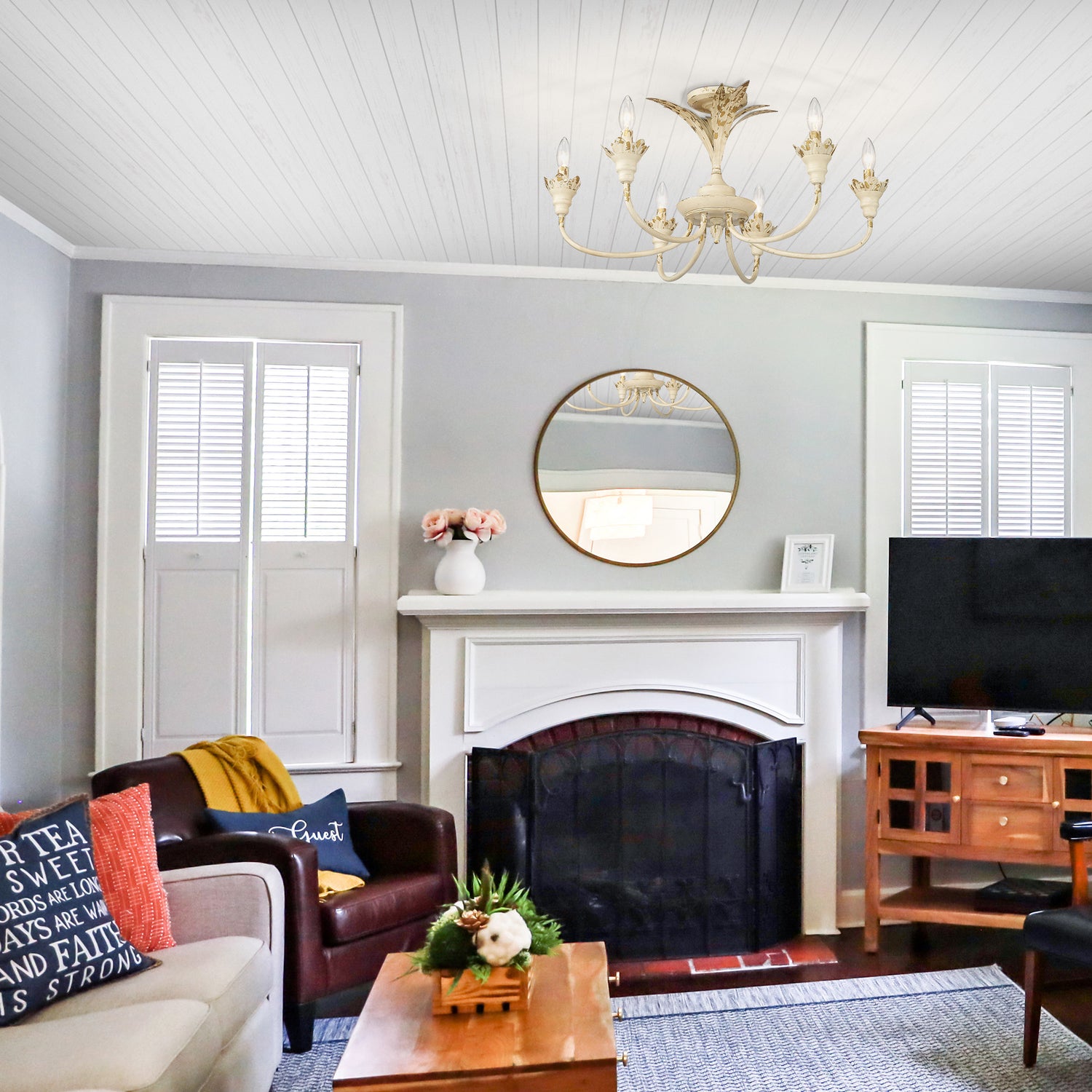 Lillianne 6 Light Semi-Flush in Antique Ivory