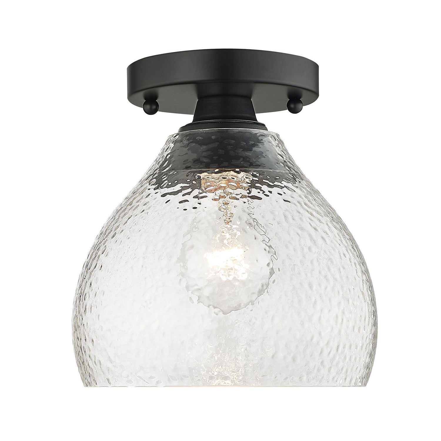 Ariella Small Pendant in Matte Black with Hammered Clear Glass