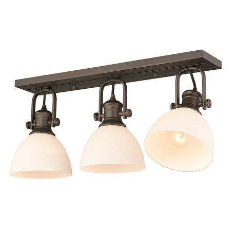 Hines 3-Light Semi-Flush in Rubbed Bronze with Opal Glass
