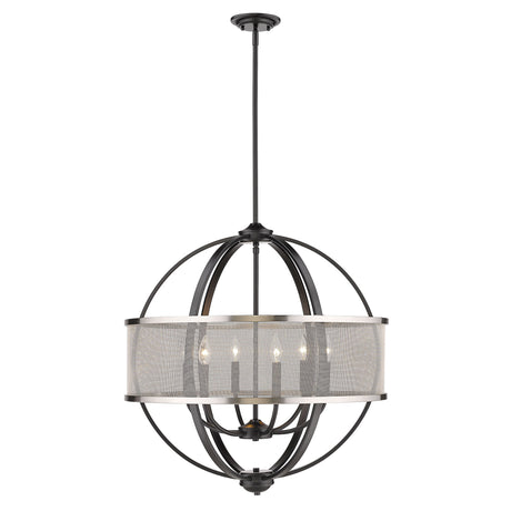 Colson BLK 6 Light Chandelier (with Pewter shade) in Matte Black