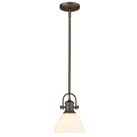 Hines Mini Pendant in Rubbed Bronze with Opal Glass