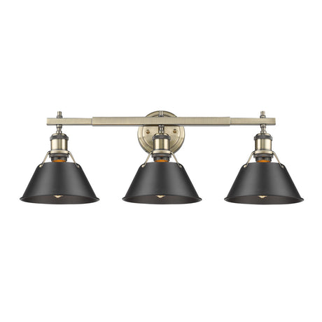 Orwell AB 3 Light Bath Vanity in Aged Brass with Matte Black Shade