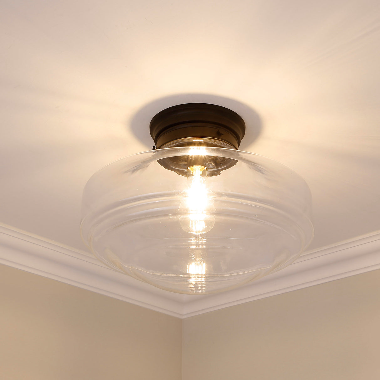 Ingalls Large Semi-Flush in Matte Black with Clear Glass Shade
