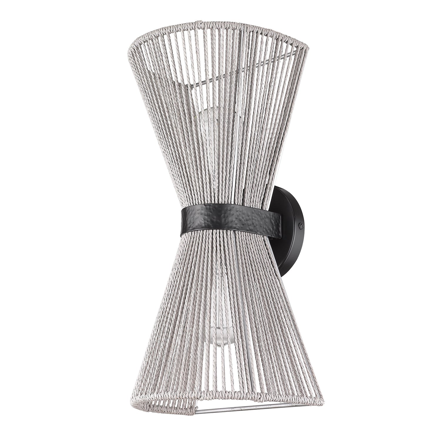 Avon 2-Light Wall Sconce in Matte Black with Bleached Raphia Rope