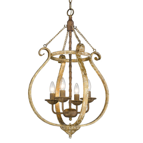 Delphine 4 Light Pendant in Burnished Chestnut with Vintage Gold Shade