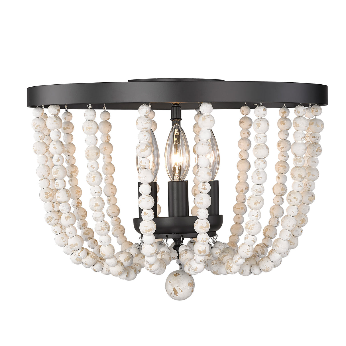 Tabitha Flush Mount in Matte Black with Chippy Wood Beads
