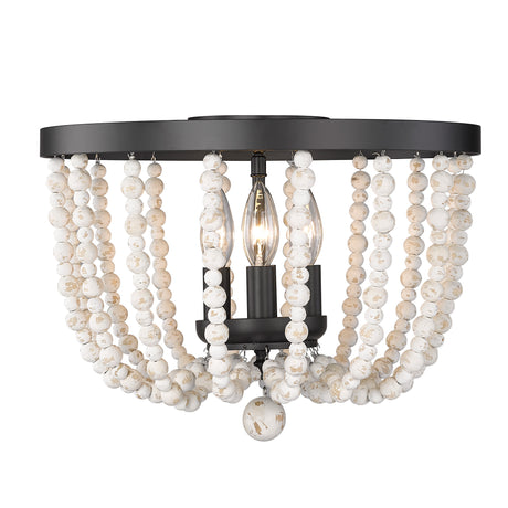 Tabitha Flush Mount in Matte Black with Chippy Wood Beads