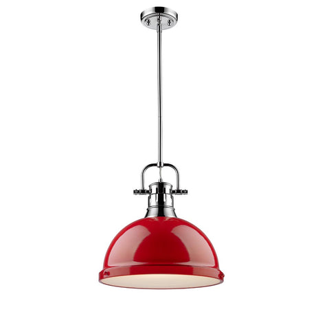 Duncan 1 Light Pendant with Rod in Chrome with a Red Shade