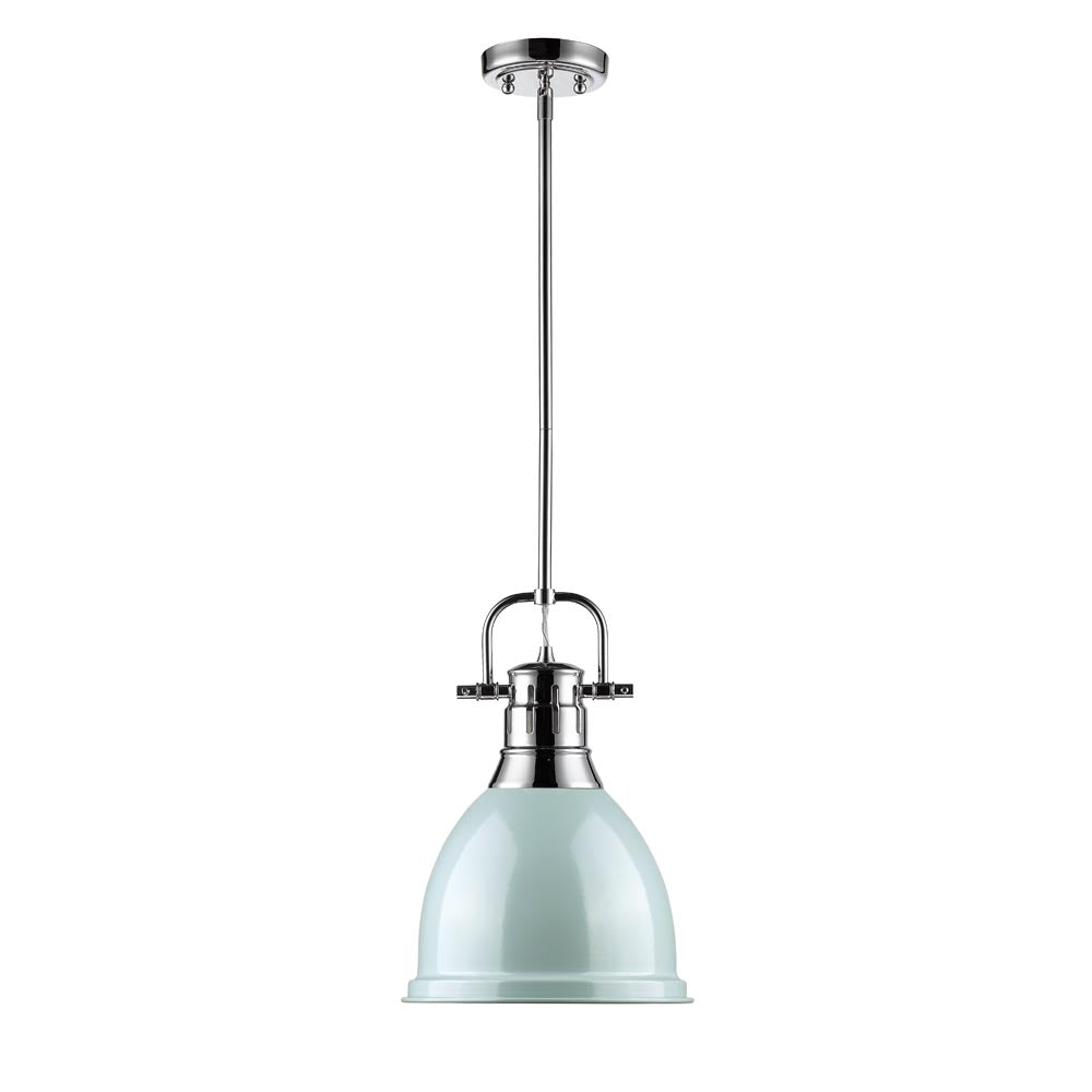 Duncan Small Pendant with Rod in Chrome with a Seafoam Shade